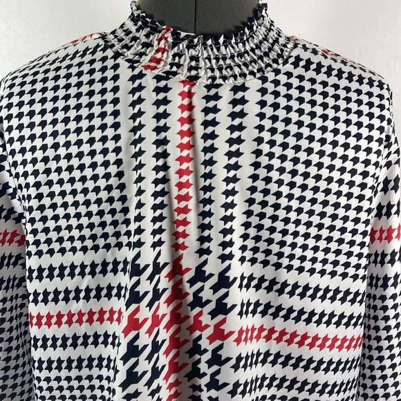 Black Red White Top/Blouse High Elastic Neck Long Sleeves Women Size Large - Picture 7 of 9